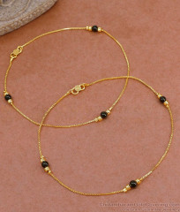 10 Inch Daily Wear One Gram Gold Black Beaded Evil Eye Payal Collections ANKL1267 10 Inch Daily Wear One Gram Gold Black Beaded Evil Eye Payal Collections ANKL1267