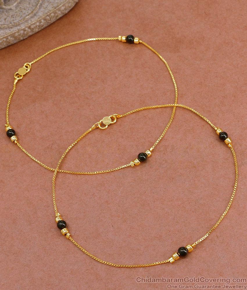 10.5 Inch Daily Wear One Gram Gold Black Beaded Evil Eye Payal Collections ANKL1267