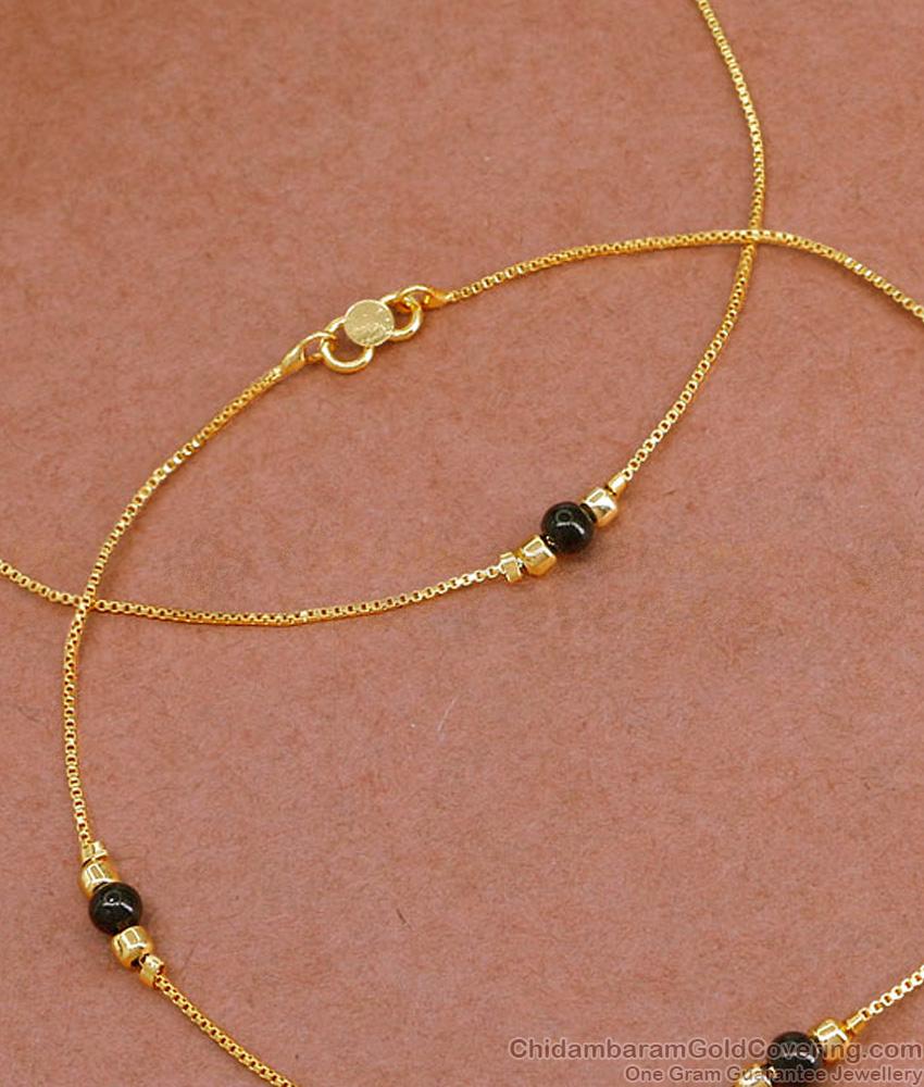 10.5 Inch Daily Wear One Gram Gold Black Beaded Evil Eye Payal Collections ANKL1267