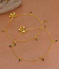 10.5 Inch Light Weight Gold Imitation Anklet With Black Stone Hanging Charms ANKL1269 10.5 Inch Light Weight Gold Imitation Anklet With Black Stone Hanging Charms ANKL1269