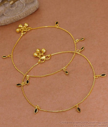 10 Inch Light Weight Gold Imitation Anklet With Black Stone Hanging Charms ANKL1269