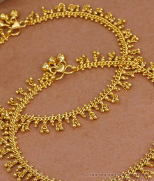 10.5 Inch Beautiful Hanging Gold Beads Bridal Payal Collections For Women ANKL1270 10.5 Inch Beautiful Hanging Gold Beads Bridal Payal Collections For Women ANKL1270