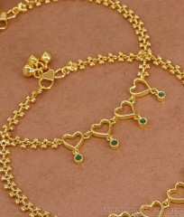 10.5 Inch Trendy One Gram Gold Heart Shaped Anklet With Green Stones ANKL1271 10.5 Inch Trendy One Gram Gold Heart Shaped Anklet With Green Stones ANKL1271