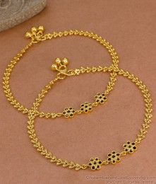 11 Inch Stylish Leafy Link Design Gold Plated Anklet With Black Stone Flowers ANKL1272 11 Inch Stylish Leafy Link Design Gold Plated Anklet With Black Stone Flowers ANKL1272