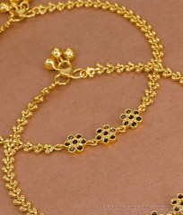 10 Inch Stylish Leafy Link Design Gold Plated Anklet With Black Stone Flowers ANKL1272 10 Inch Stylish Leafy Link Design Gold Plated Anklet With Black Stone Flowers ANKL1272