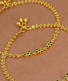 11 Inch Stylish Leafy Link Design Gold Plated Anklet With Black Stone Flowers ANKL1272 11 Inch Stylish Leafy Link Design Gold Plated Anklet With Black Stone Flowers ANKL1272
