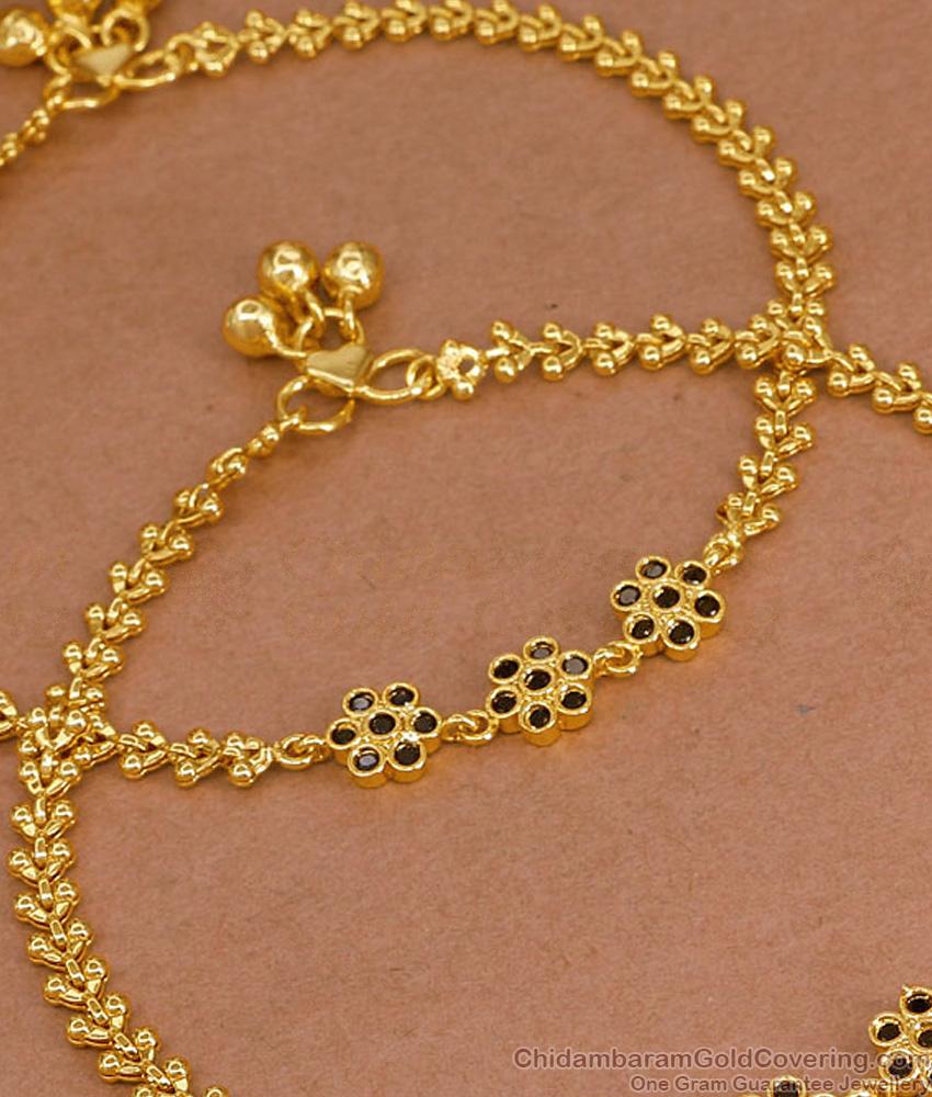 10 Inch Stylish Leafy Link Design Gold Plated Anklet With Black Stone Flowers ANKL1272 10 Inch Stylish Leafy Link Design Gold Plated Anklet With Black Stone Flowers ANKL1272