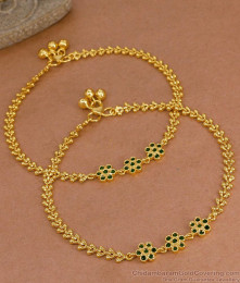 10 Inch Elegant Green Stone Flower Design Gold Plated Payal For Women ANKL1273