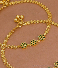 11 Inch Elegant Green Stone Flower Design Gold Plated Payal For Women ANKL1273 11 Inch Elegant Green Stone Flower Design Gold Plated Payal For Women ANKL1273