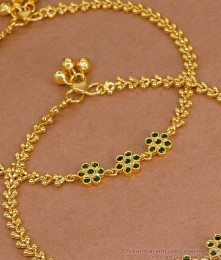 11 Inch Elegant Green Stone Flower Design Gold Plated Payal For Women ANKL1273 11 Inch Elegant Green Stone Flower Design Gold Plated Payal For Women ANKL1273