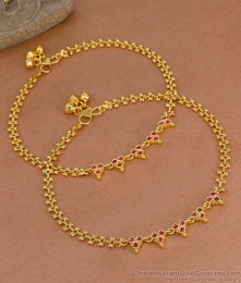 11 Inch Traditional Micro Gold Polish Ruby Stone Anklet Shop Online ANKL1275