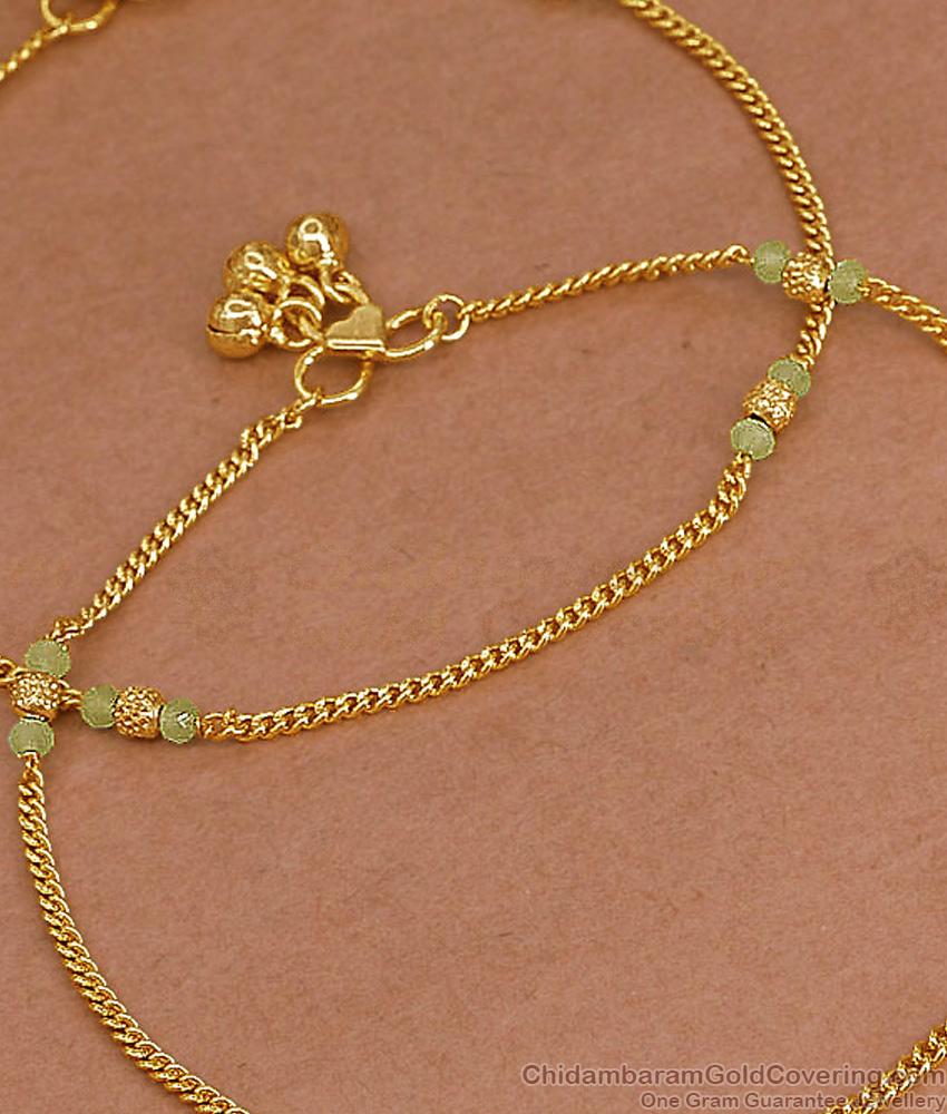 10.5 Inch Small Green Beads Gold Imitation Payal Light Weight Collections ANKL1276 10.5 Inch Small Green Beads Gold Imitation Payal Light Weight Collections ANKL1276