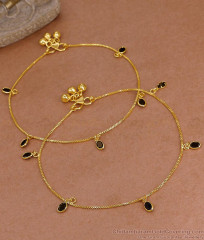 10 Inch Daily Wear One Gram Gold Black Stone Payal Evil Eye Jewelry ANKL1277 10 Inch Daily Wear One Gram Gold Black Stone Payal Evil Eye Jewelry ANKL1277