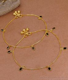 11 Inch Daily Wear One Gram Gold Black Stone Payal Evil Eye Jewelry ANKL1277