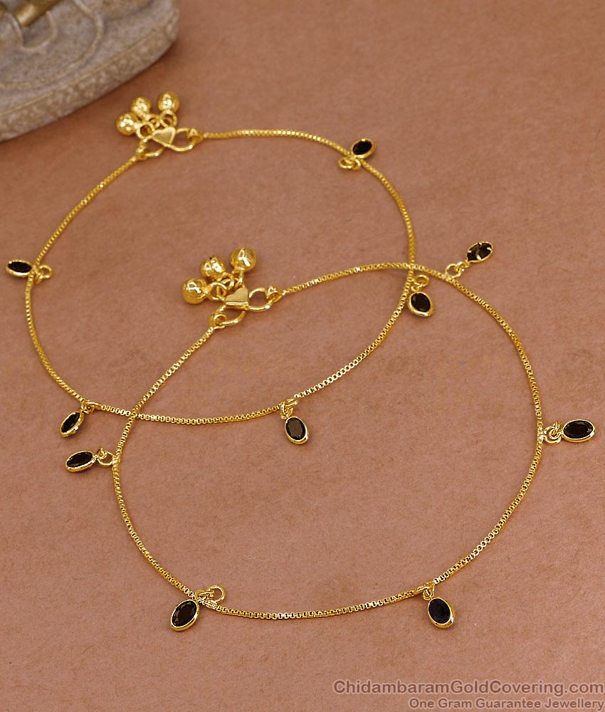 10 Inch Daily Wear One Gram Gold Black Stone Payal Evil Eye Jewelry ANKL1277 10 Inch Daily Wear One Gram Gold Black Stone Payal Evil Eye Jewelry ANKL1277