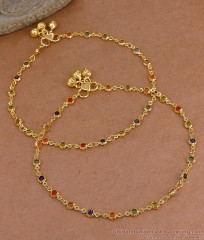10.5 Inch Beautiful Multi Color Stone Gold Plated Pyal Bollywood Fashion ANKL1287