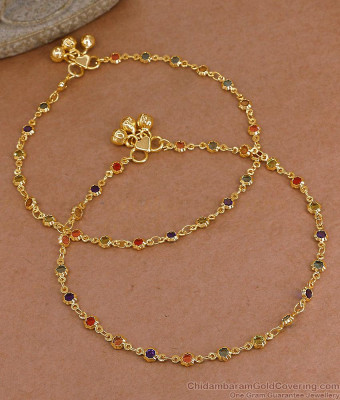 11 Inch Beautiful Multi Color Stone Gold Plated Pyal Bollywood Fashion ANKL1287