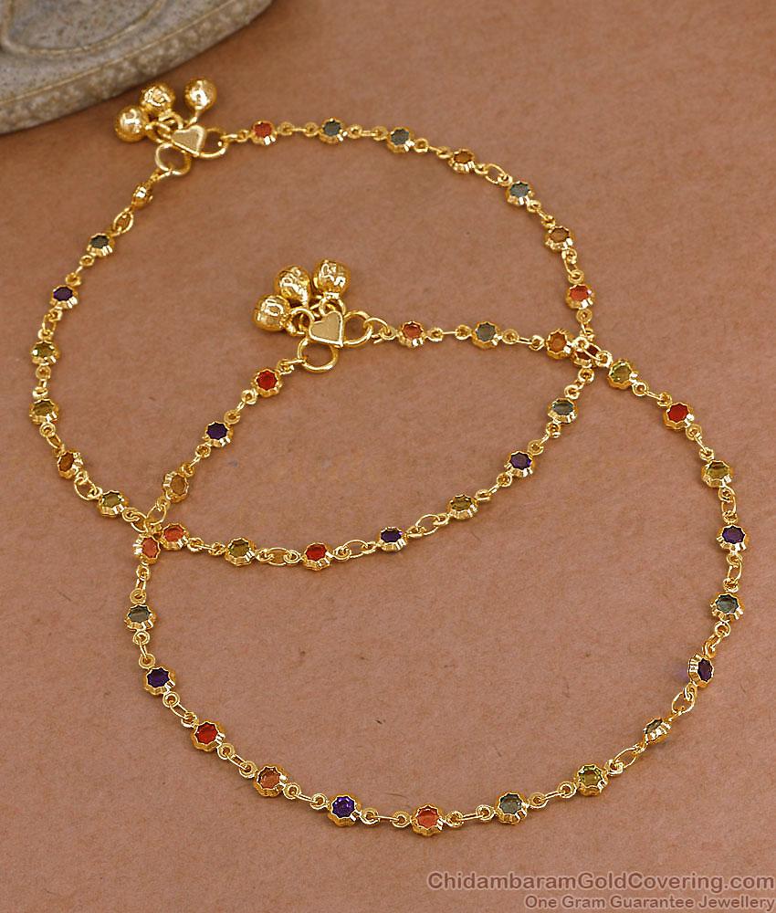 10.5 Inch Beautiful Multi Color Stone Gold Plated Pyal Bollywood Fashion ANKL1287 10.5 Inch Beautiful Multi Color Stone Gold Plated Pyal Bollywood Fashion ANKL1287