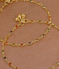 10.5 Inch Beautiful Multi Color Stone Gold Plated Pyal Bollywood Fashion ANKL1287 10.5 Inch Beautiful Multi Color Stone Gold Plated Pyal Bollywood Fashion ANKL1287