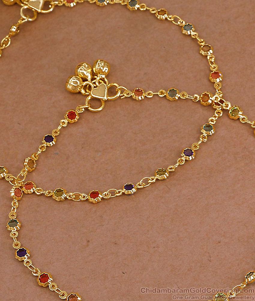 10.5 Inch Beautiful Multi Color Stone Gold Plated Pyal Bollywood Fashion ANKL1287 10.5 Inch Beautiful Multi Color Stone Gold Plated Pyal Bollywood Fashion ANKL1287