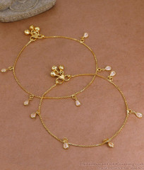 9.5 Inch Trendy Gold Imitation Hanging White Stone Anklet Design Online ANKL1289