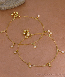 9.5 Inch Trendy Gold Imitation Hanging White Stone Anklet Design Online ANKL1289