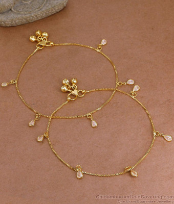 9.5 Inch Trendy Gold Imitation Hanging White Stone Anklet Design Online ANKL1289