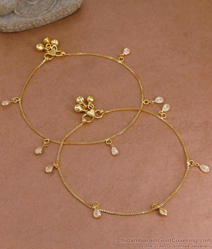 9.5 Inch Trendy Gold Imitation Hanging White Stone Anklet Design Online ANKL1289 9.5 Inch Trendy Gold Imitation Hanging White Stone Anklet Design Online ANKL1289