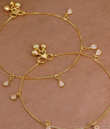 9.5 Inch Trendy Gold Imitation Hanging White Stone Anklet Design Online ANKL1289