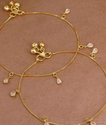9.5 Inch Trendy Gold Imitation Hanging White Stone Anklet Design Online ANKL1289