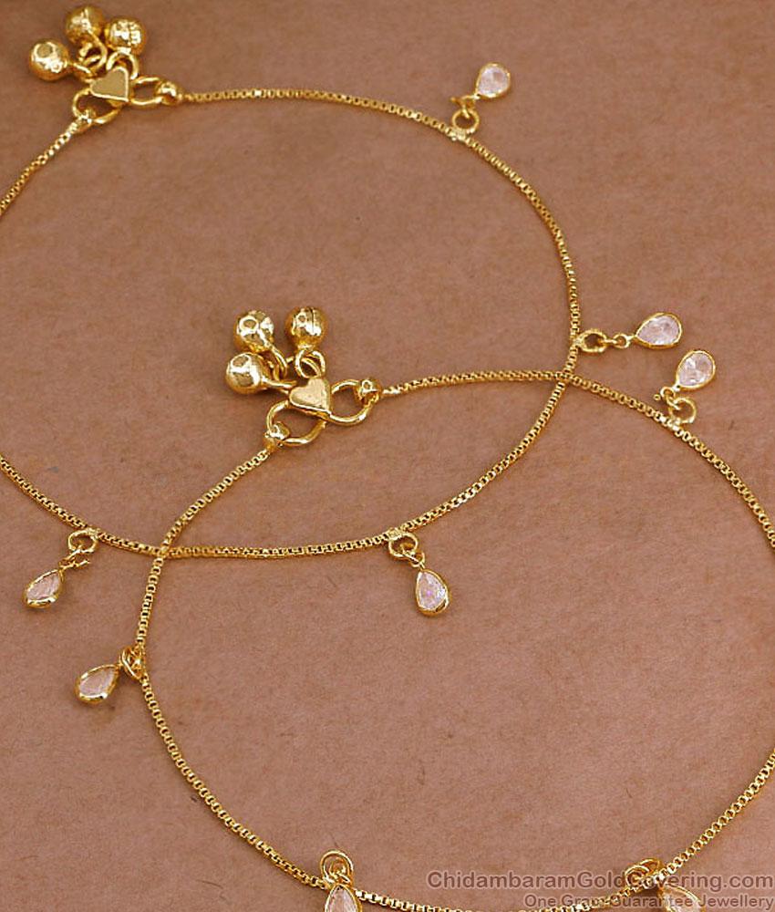 9.5 Inch Trendy Gold Imitation Hanging White Stone Anklet Design Online ANKL1289 9.5 Inch Trendy Gold Imitation Hanging White Stone Anklet Design Online ANKL1289