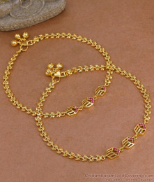 10 Inch Stylish 1 Gram Gold Ruby Stone Payal Design For Wedding ANKL1290