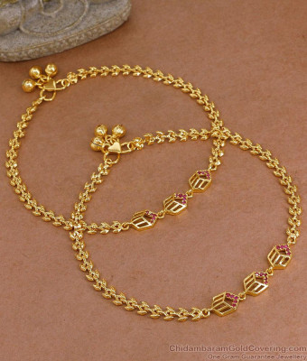 10 Inch Stylish 1 Gram Gold Ruby Stone Payal Design For Wedding ANKL1290