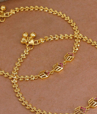 10 Inch Stylish 1 Gram Gold Ruby Stone Payal Design For Wedding ANKL1290