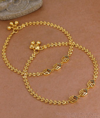 10.5 Inch Unique Floral Design Gold Imitatino Black Stone Anklet Shop Online ANKL1291