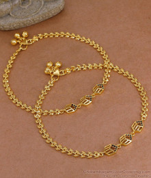 11 Inch Unique Floral Design Gold Imitatino Black Stone Anklet Shop Online ANKL1291