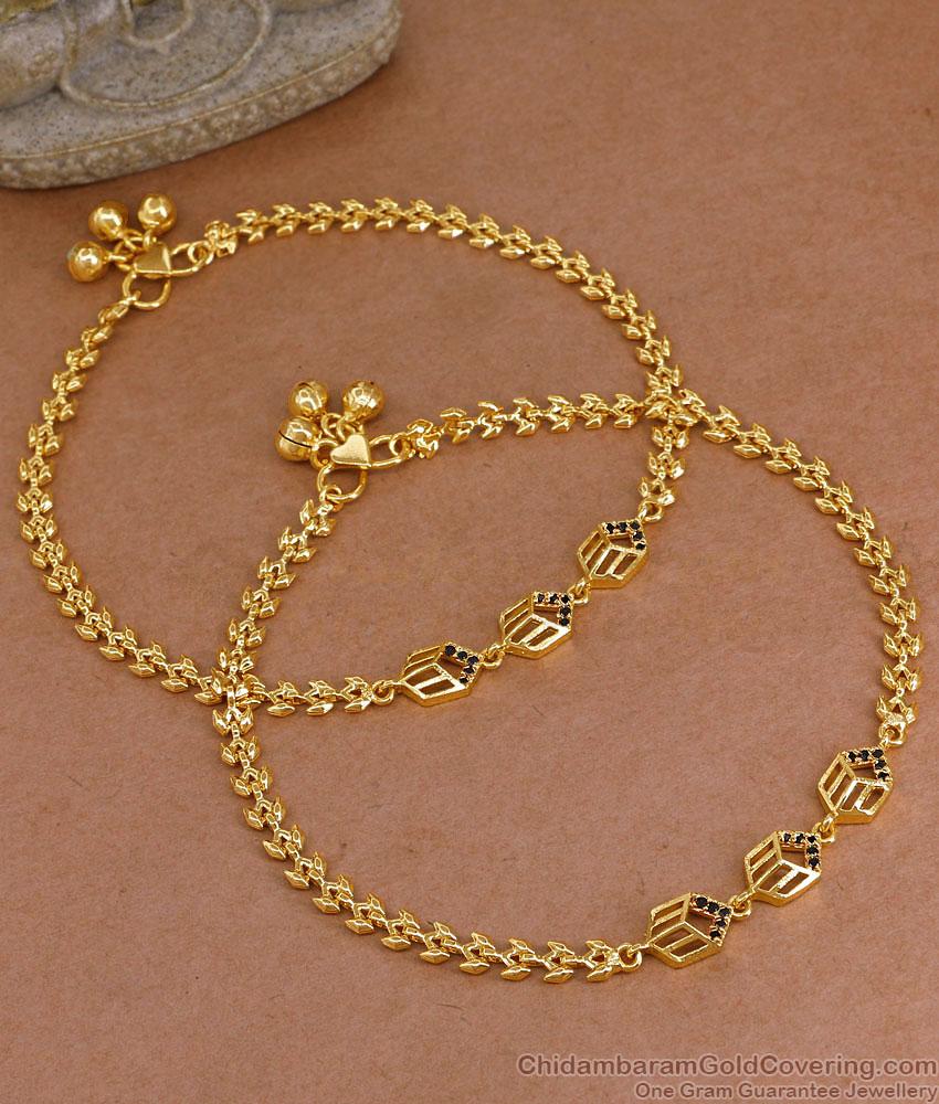10.5 Inch Unique Floral Design Gold Imitatino Black Stone Anklet Shop Online ANKL1291 10.5 Inch Unique Floral Design Gold Imitatino Black Stone Anklet Shop Online ANKL1291