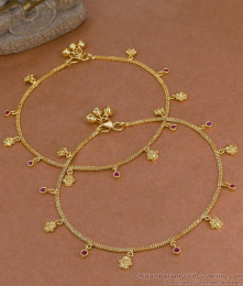 11.5 Inch Blooming Ruby Floral Gold Charm Anklet Set ANKL1298
