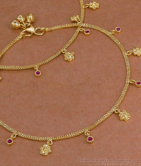 10 Inch Blooming Ruby Floral Gold Charm Anklet Set ANKL1298 10 Inch Blooming Ruby Floral Gold Charm Anklet Set ANKL1298