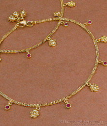11.5 Inch Blooming Ruby Floral Gold Charm Anklet Set ANKL1298 11.5 Inch Blooming Ruby Floral Gold Charm Anklet Set ANKL1298