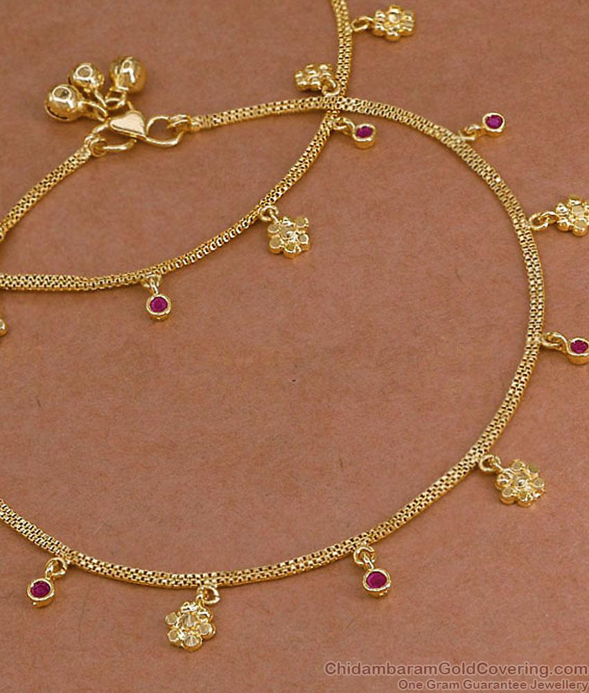 10 Inch Blooming Ruby Floral Gold Charm Anklet Set ANKL1298