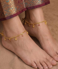 11 Inch Blooming Ruby Floral Gold Charm Anklet Set ANKL1298