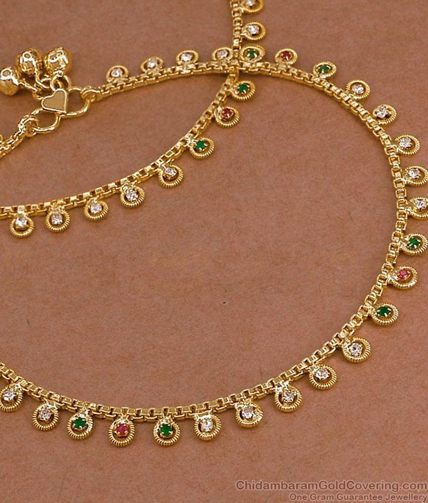 10.5 Inch Premium Gold Plated Multicolor CZ Stone Payal Pair ANKL1299 10.5 Inch Premium Gold Plated Multicolor CZ Stone Payal Pair ANKL1299