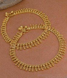 11.5 Inch Heavy 1 Gram Gold Polish Tassel Drop Payal Pair ANKL1303