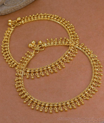 11.5 Inch Heavy 1 Gram Gold Polish Tassel Drop Payal Pair ANKL1303