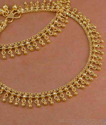 11.5 Inch Heavy 1 Gram Gold Polish Tassel Drop Payal Pair ANKL1303