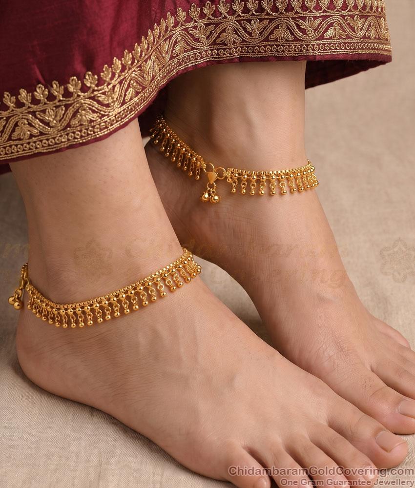 10 Inch Heavy 1 Gram Gold Polish Tassel Drop Payal Pair ANKL1303 10 Inch Heavy 1 Gram Gold Polish Tassel Drop Payal Pair ANKL1303
