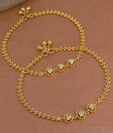 11.5 Inch Beautiful White Stone Heart Design Gold Payal ANKL1305