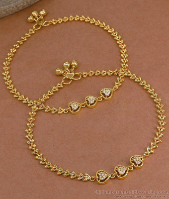 11.5 Inch Beautiful White Stone Heart Design Gold Payal ANKL1305