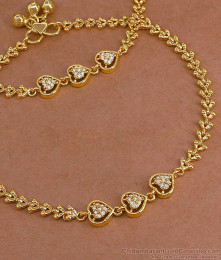 11.5 Inch Beautiful White Stone Heart Design Gold Payal ANKL1305 11.5 Inch Beautiful White Stone Heart Design Gold Payal ANKL1305